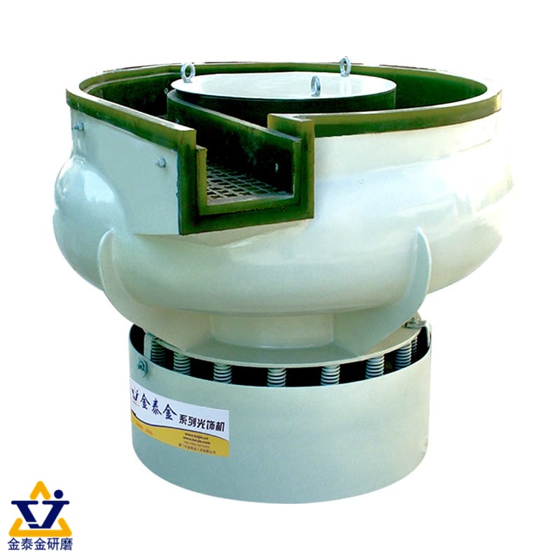 The image shows a white and green vibrating screen with a logo at the bottom left corner. It is a centrifugal fan, which is used to circulate air throughout a variety of materials.